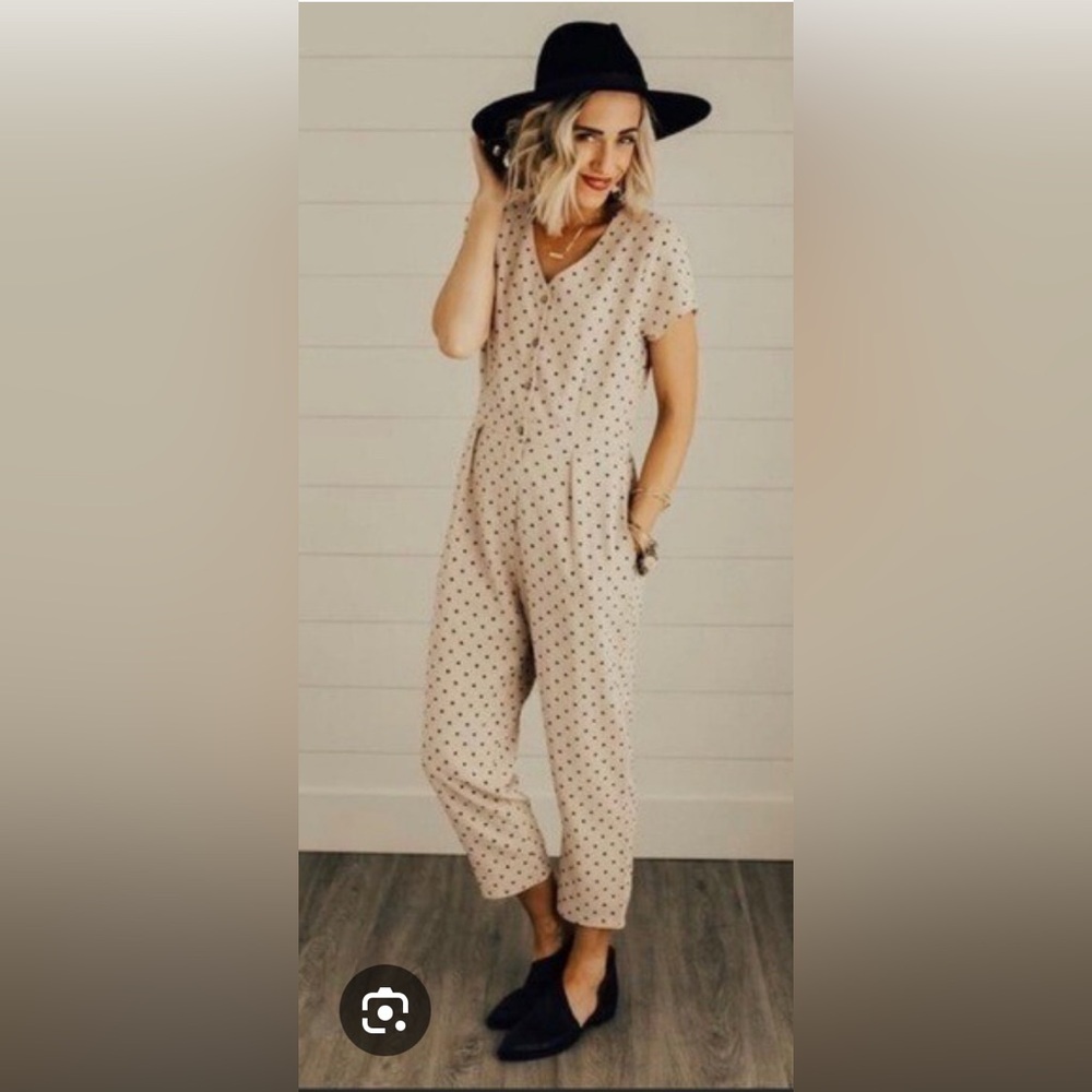 ROOLEE POLAGRAM Nude Polka Black Dots Jumpsuit